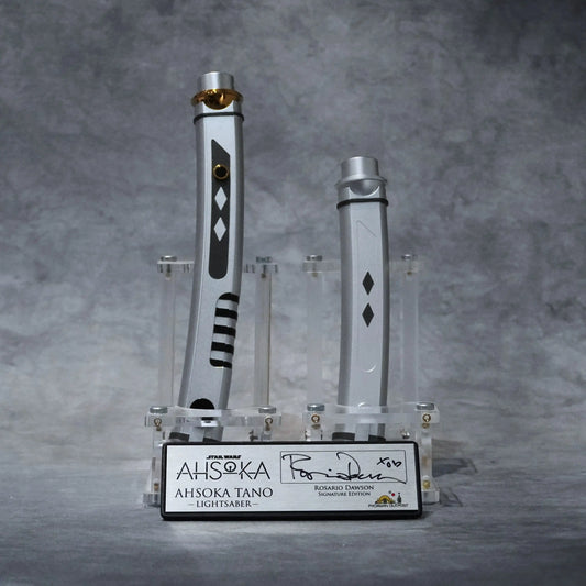 Signature Edition Ahsoka Tano lightsaber duo with brushed metal plaque signed by Rosario Dawson