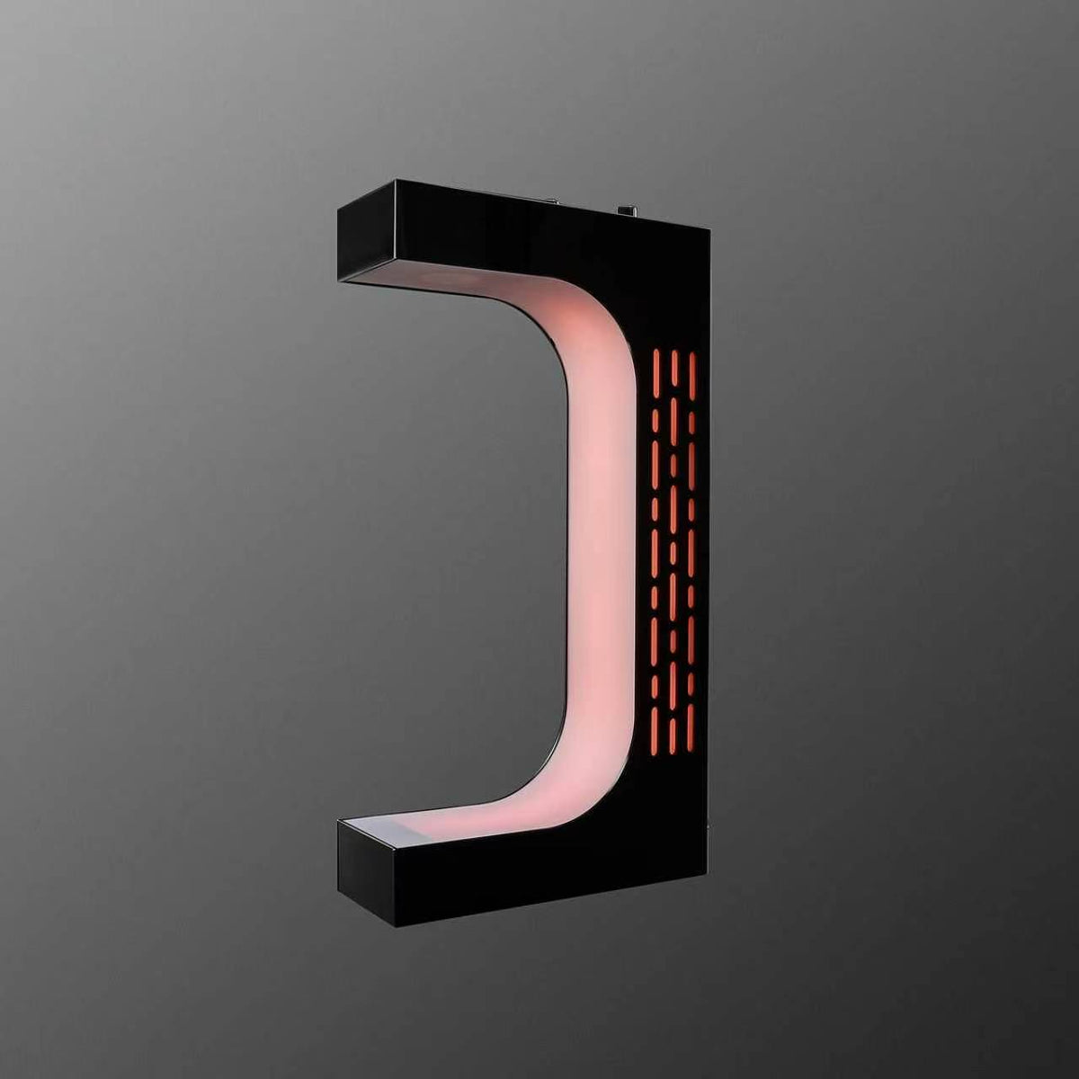 Floating lightsaber display stand with red-pink LED frame