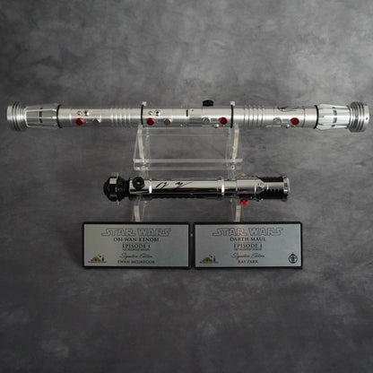 Raffle: Sworn Enemies Vol 1 – Obi-Wan Kenobi Ep1 + Darth Maul Ep 1. Baselit Signed Sabers & Collectors Plaque
