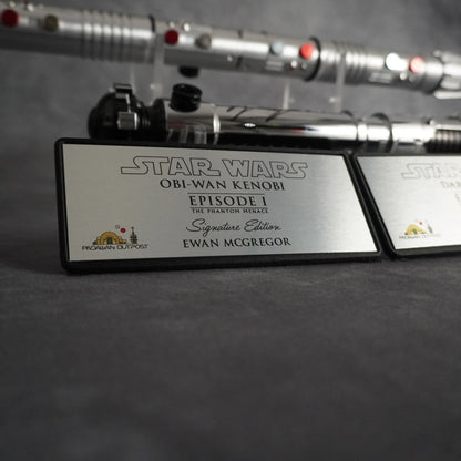 Raffle: Sworn Enemies Vol 1 – Obi-Wan Kenobi Ep1 + Darth Maul Ep 1. Baselit Signed Sabers & Collectors Plaque
