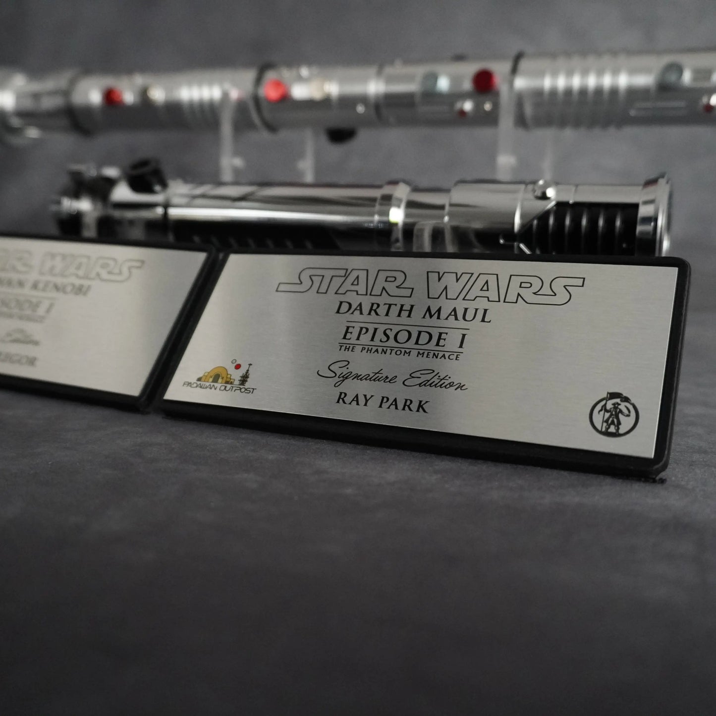 Raffle: Sworn Enemies Vol 1 – Obi-Wan Kenobi Ep1 + Darth Maul Ep 1. Baselit Signed Sabers & Collectors Plaque