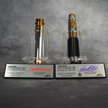 Raffle: Sworn Enemies Vol 2 – Darth Sidius + Mace Windu Xenopixel Sabers & Signed Collectors Plaques